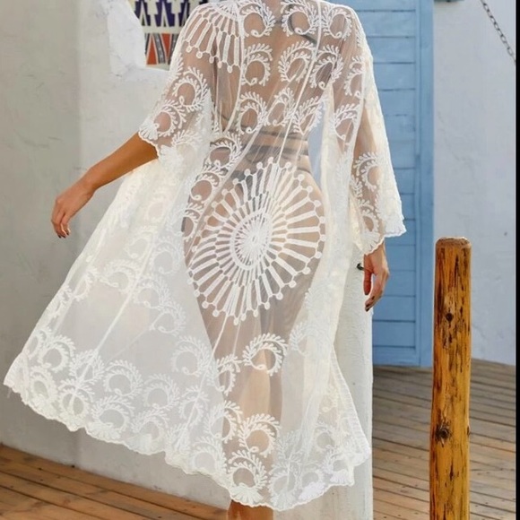 Swimwear cover up kimono mesh lace New ivory - Picture 4 of 4